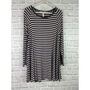 Matilda Jane Top Womens Medium Gray Pink Tunic Stripe Swing Long Sleeve Stretch